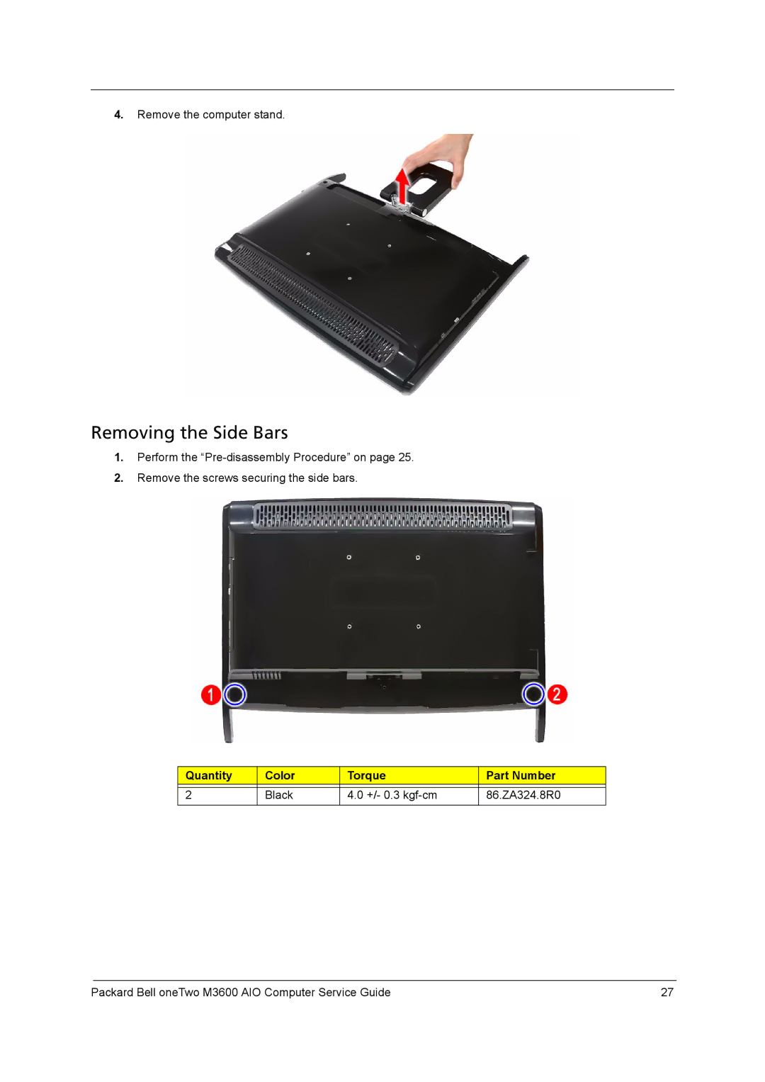 Packard Bell M3600 manual Removing the Side Bars 