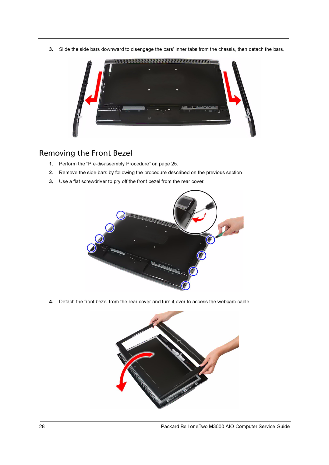 Packard Bell M3600 manual Removing the Front Bezel 