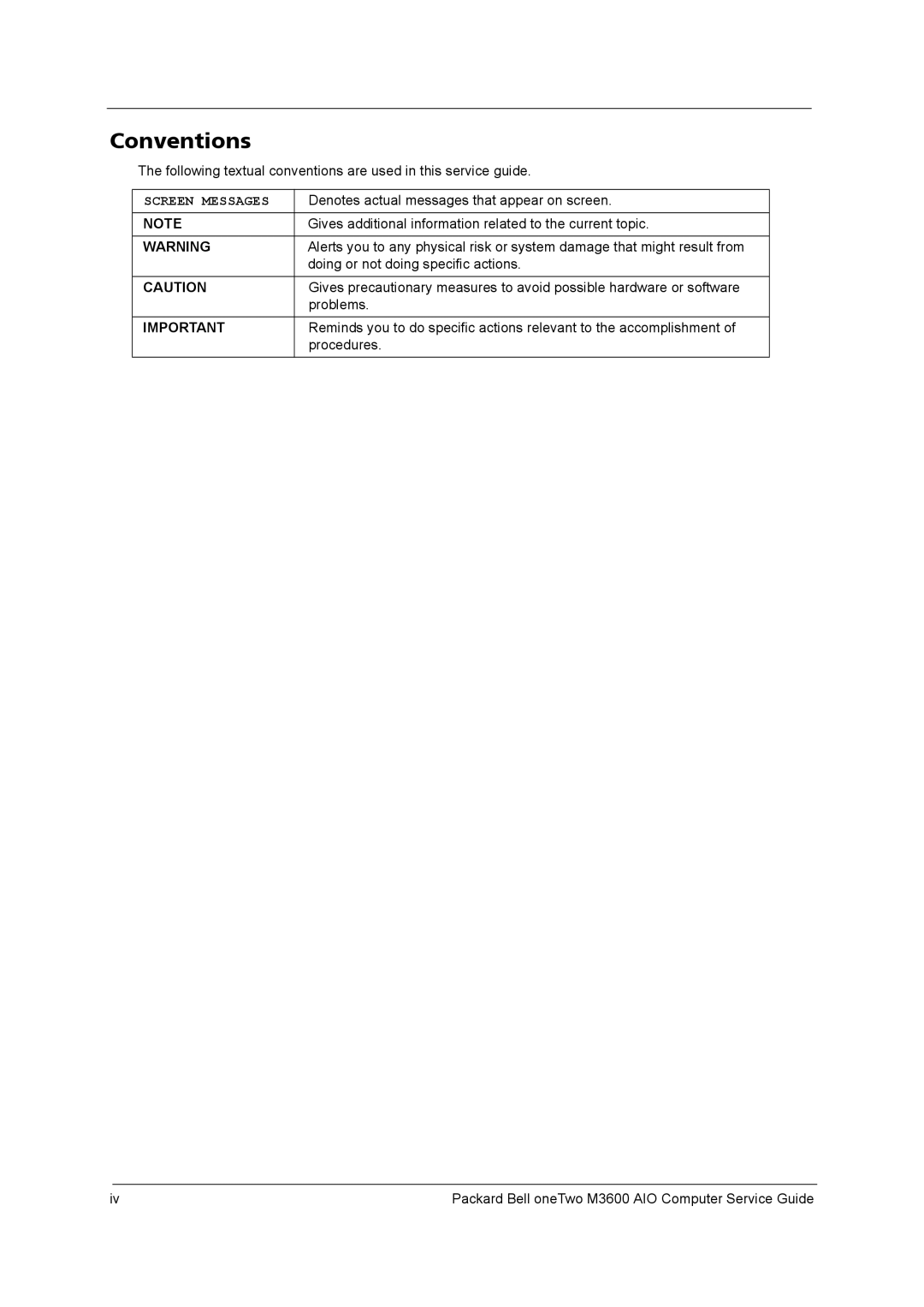 Packard Bell M3600 manual Conventions 