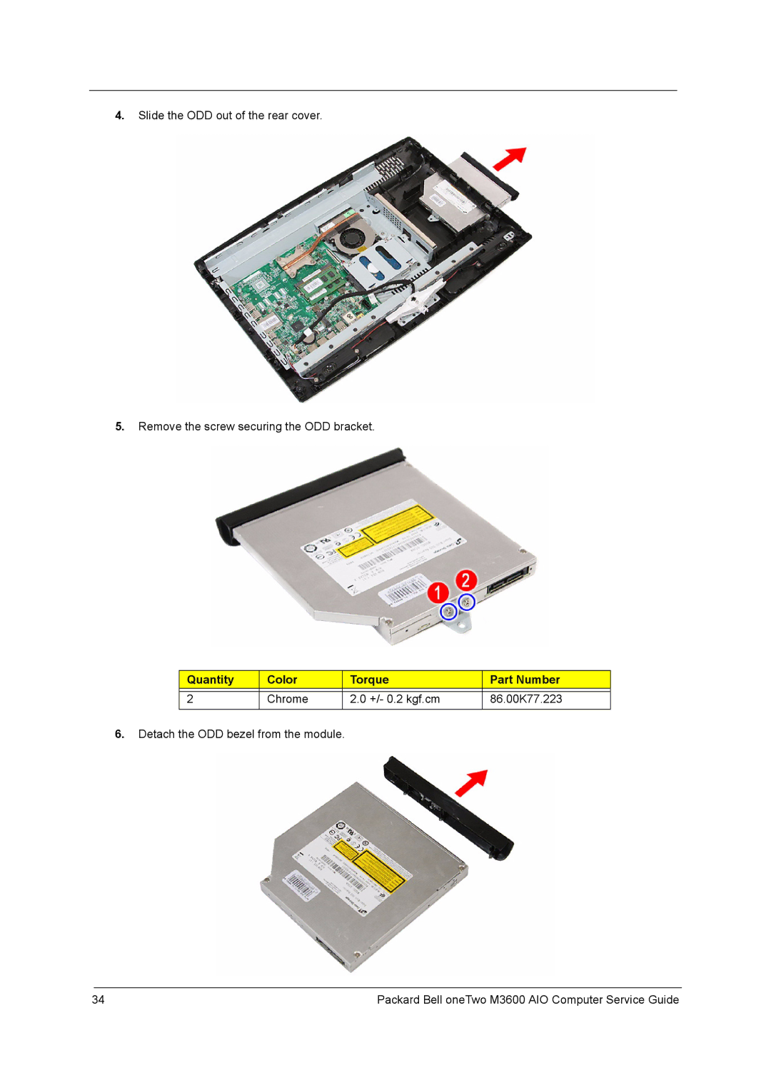 Packard Bell M3600 manual Detach the ODD bezel from the module 