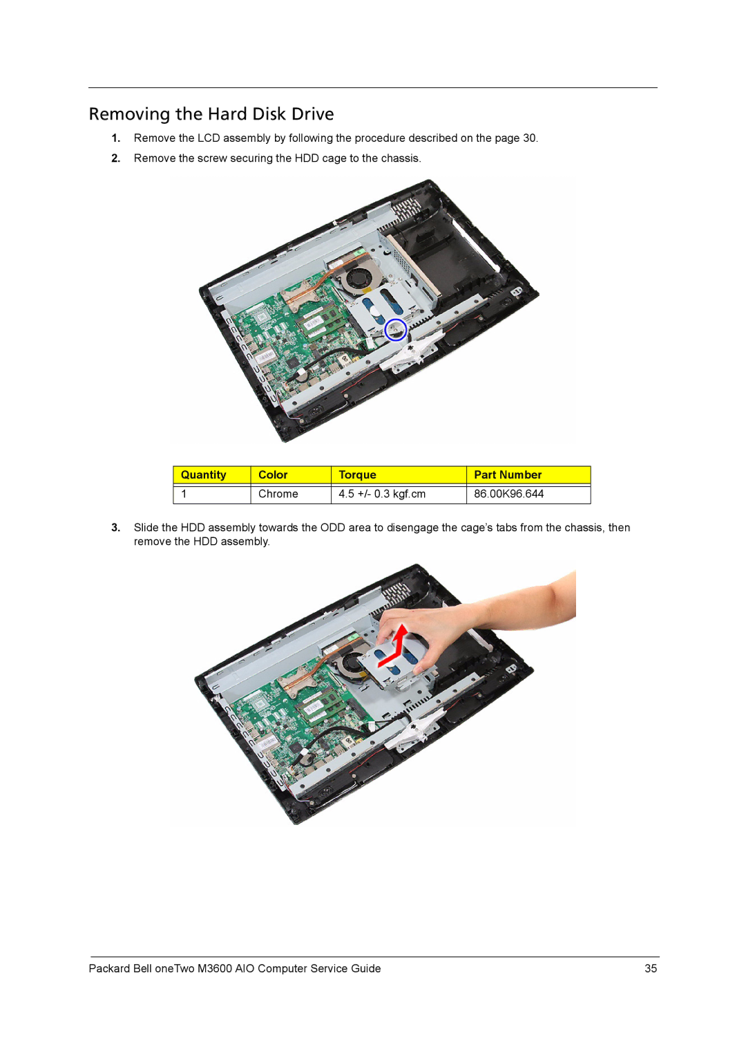 Packard Bell M3600 manual Removing the Hard Disk Drive 