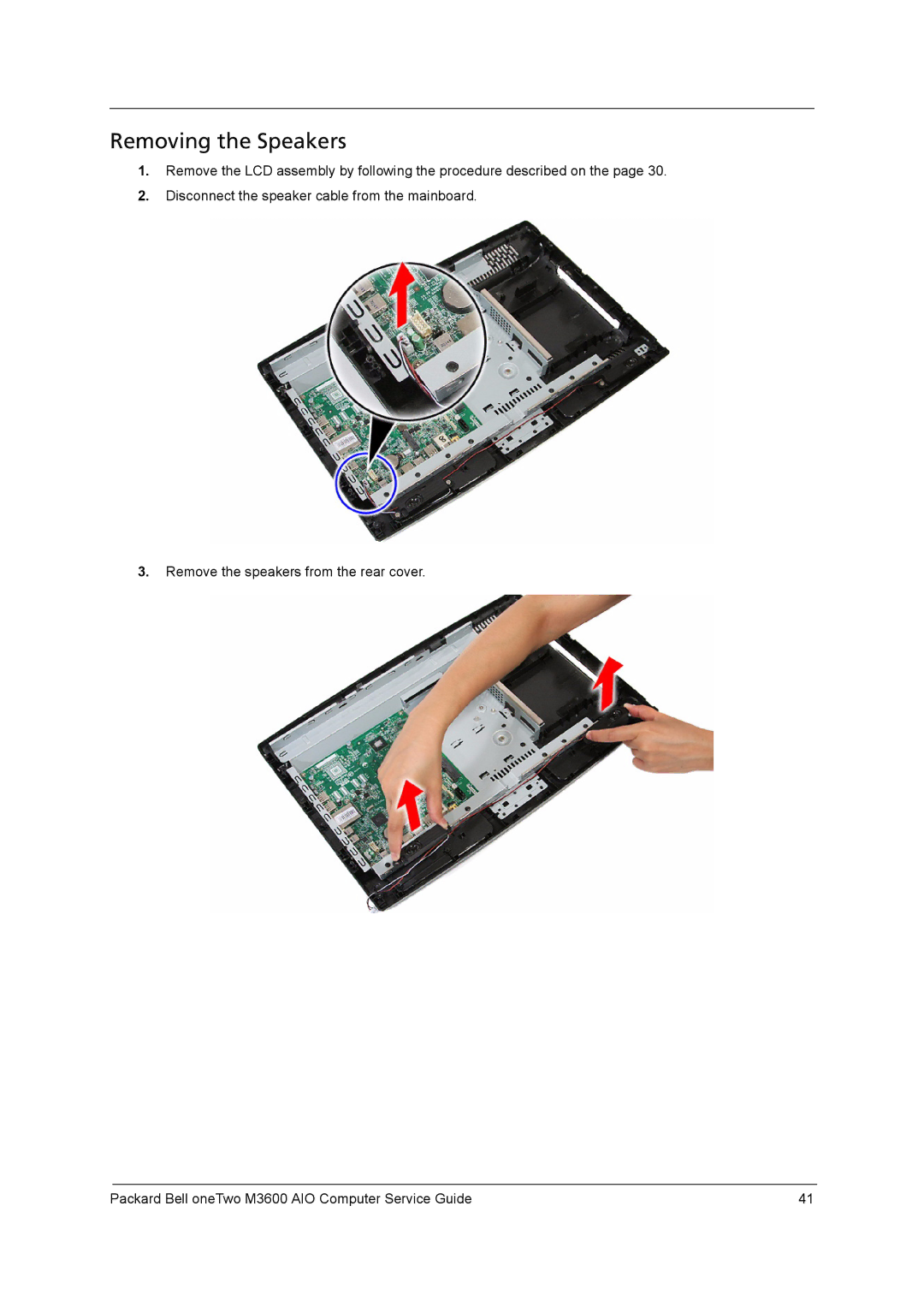 Packard Bell M3600 manual Removing the Speakers 