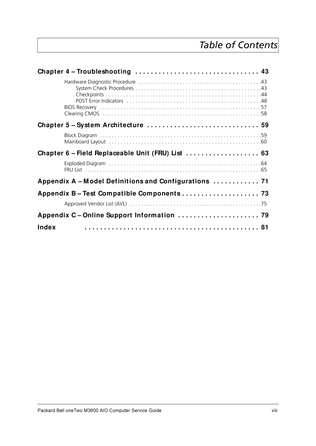 Packard Bell M3600 manual Appendix C Online Support Information Index 