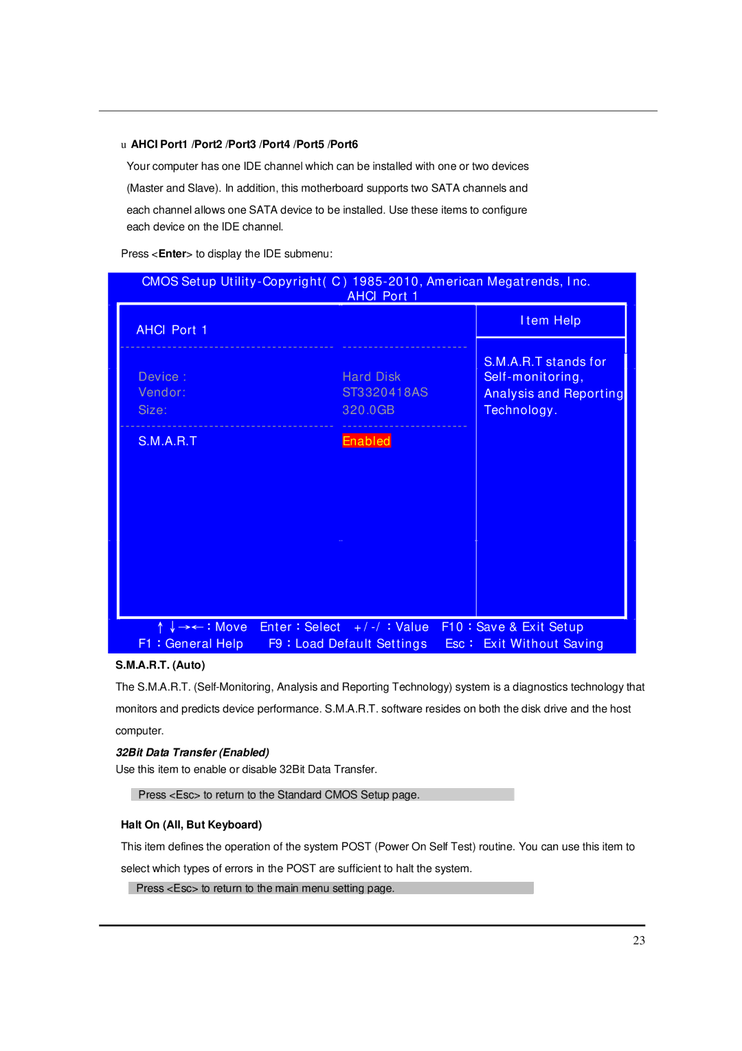 Packard Bell M5801 manual UAHCI Port1 /Port2 /Port3 /Port4 /Port5 /Port6, A.R.T. Auto, Halt On All, But Keyboard 