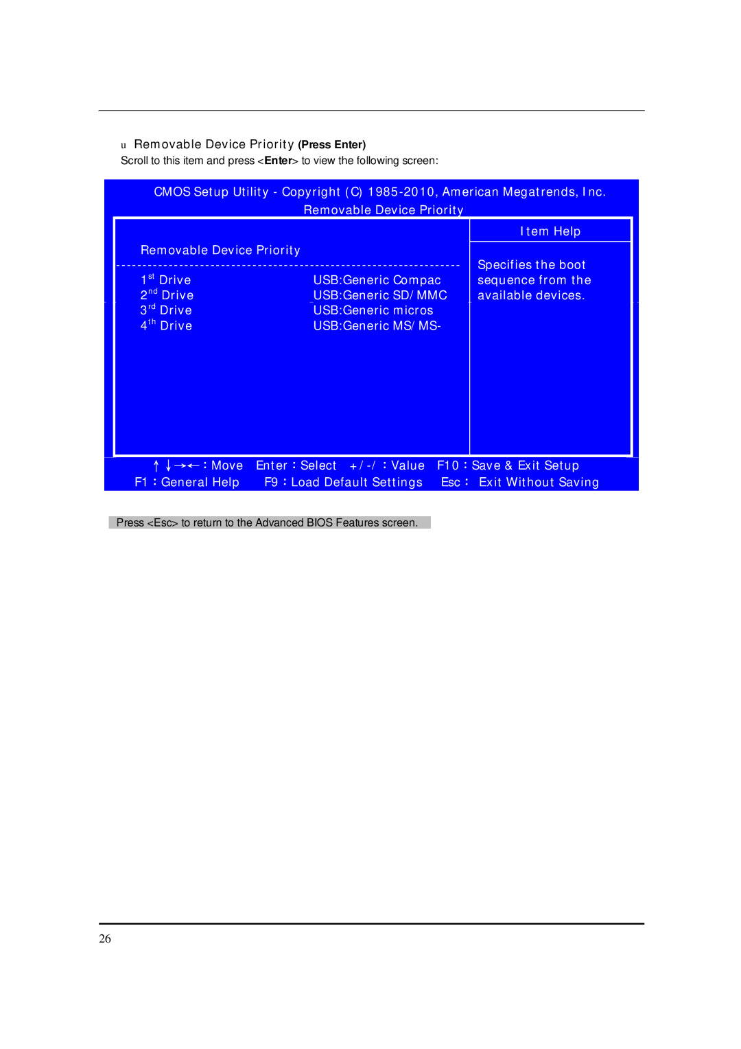 Packard Bell M5801 manual Removable Device Priority Press Enter 