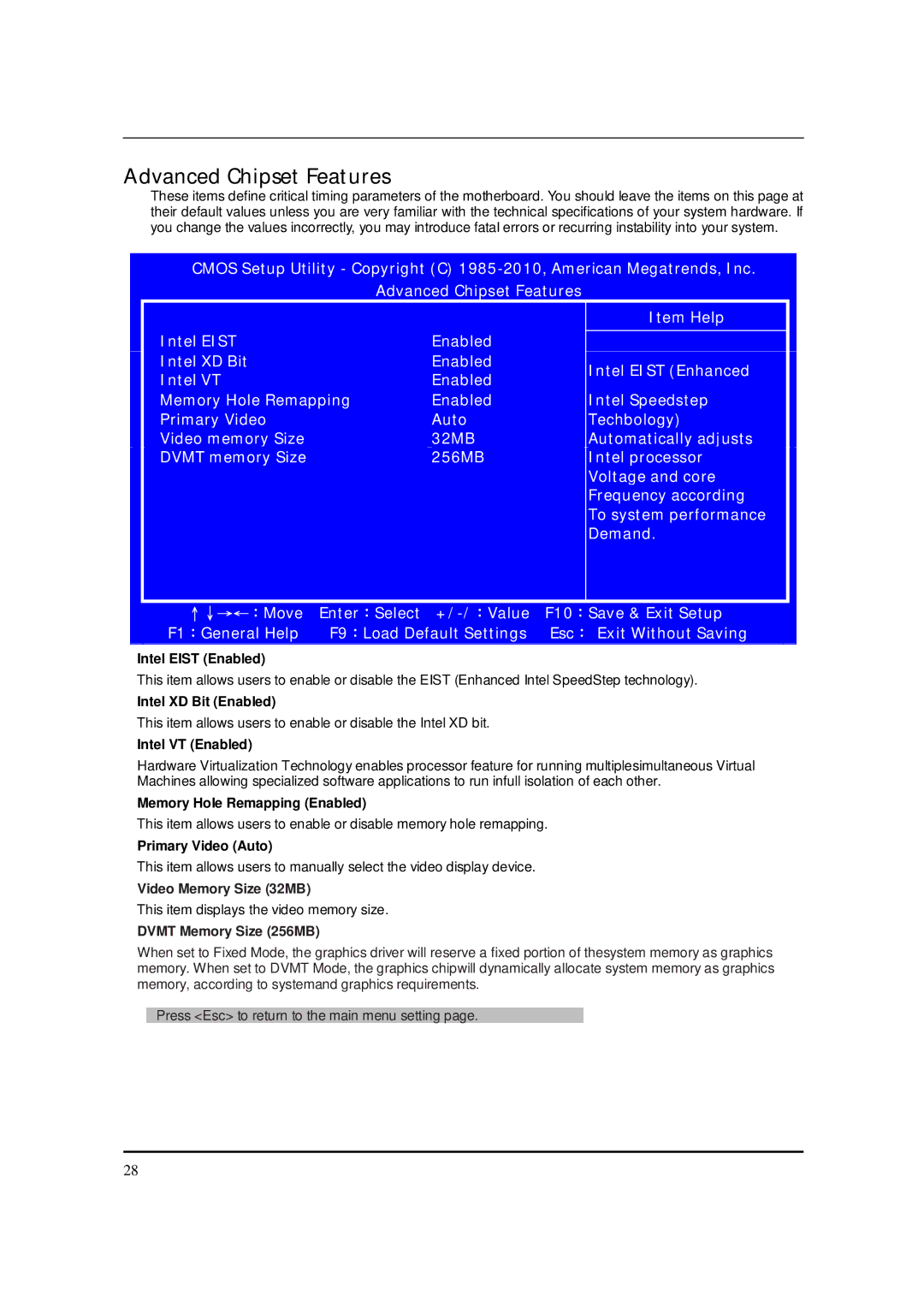 Packard Bell M5801 manual Advanced Chipset Features 