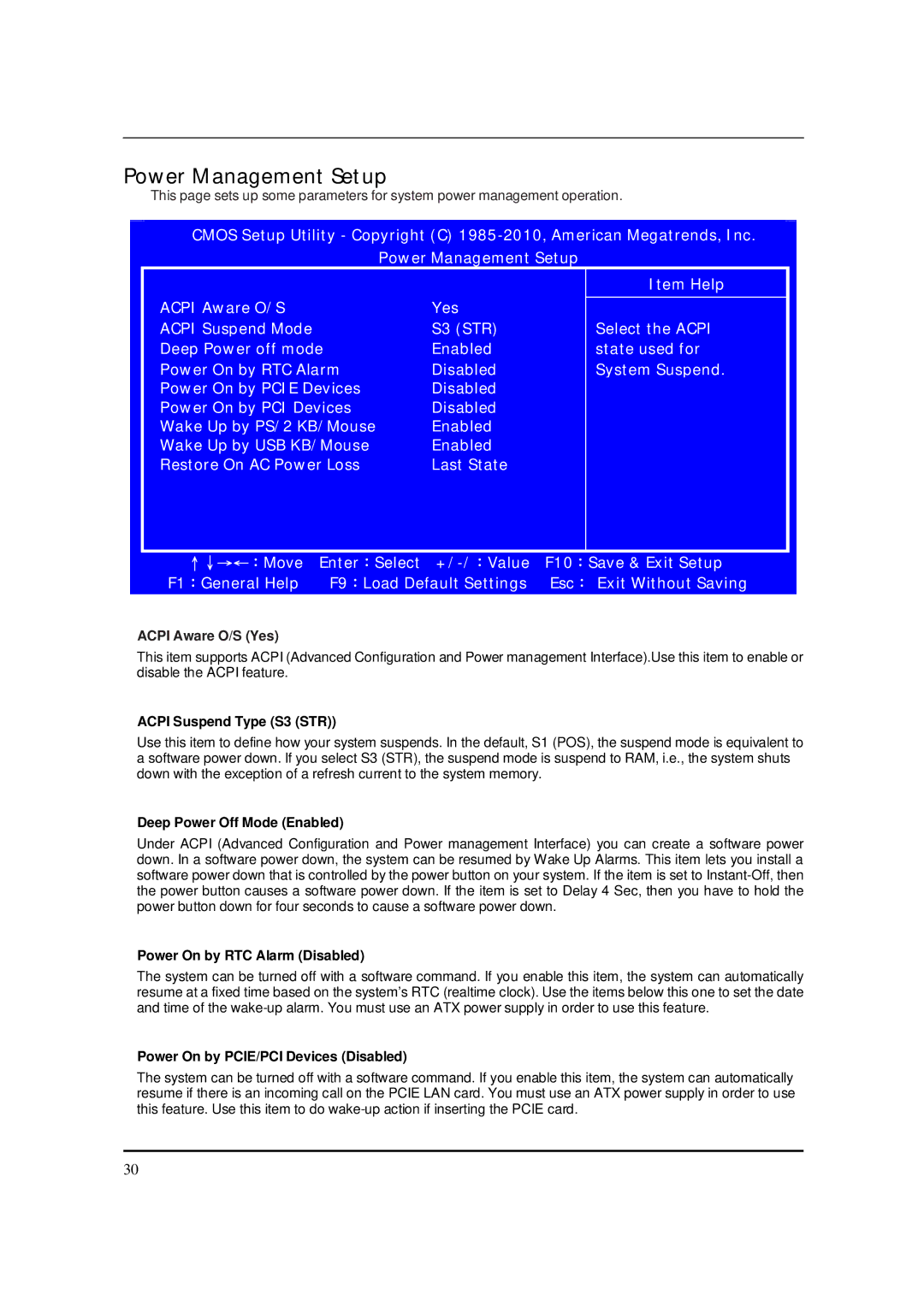 Packard Bell M5801 manual Power Management Setup, Acpi Suspend Type S3 STR, Deep Power Off Mode Enabled 