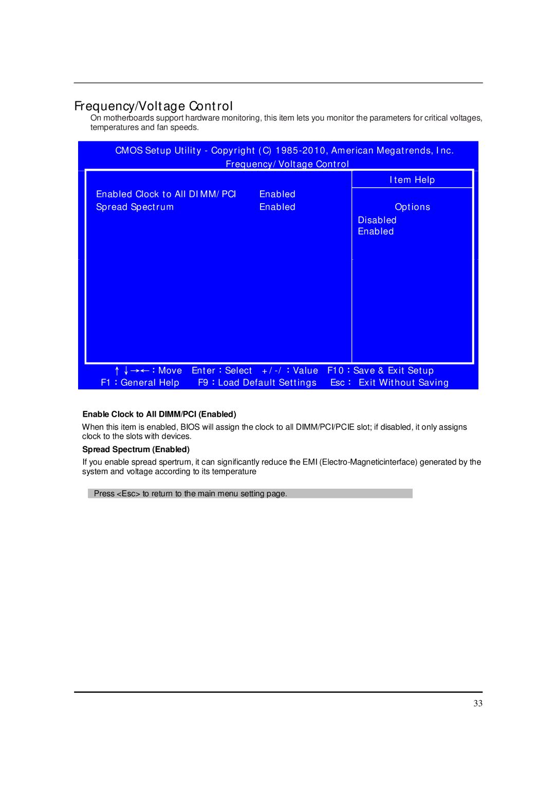 Packard Bell M5801 manual Frequency/Voltage Control, Enable Clock to All DIMM/PCI Enabled, Spread Spectrum Enabled 