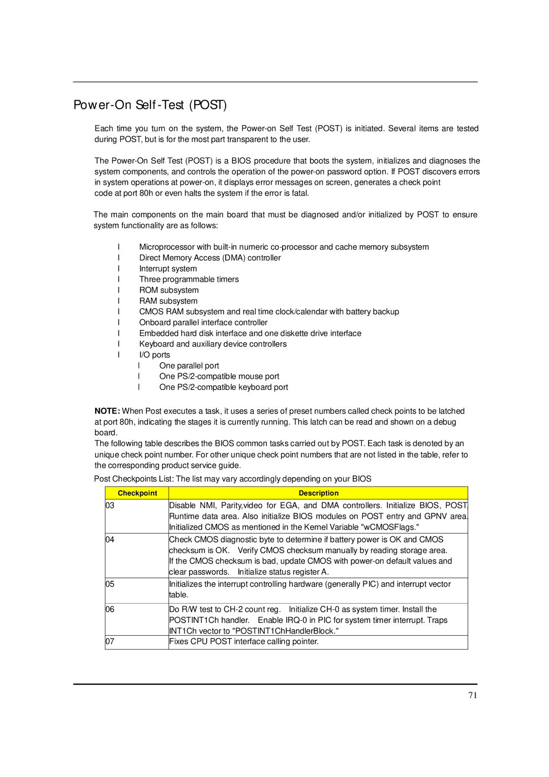 Packard Bell M5801 manual Power-On Self-Test Post 