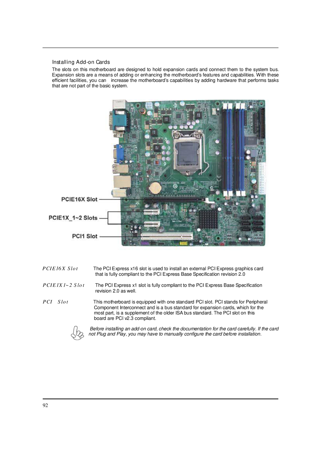 Packard Bell M5801 manual Installing Add-on Cards, PCIE16X Slot 