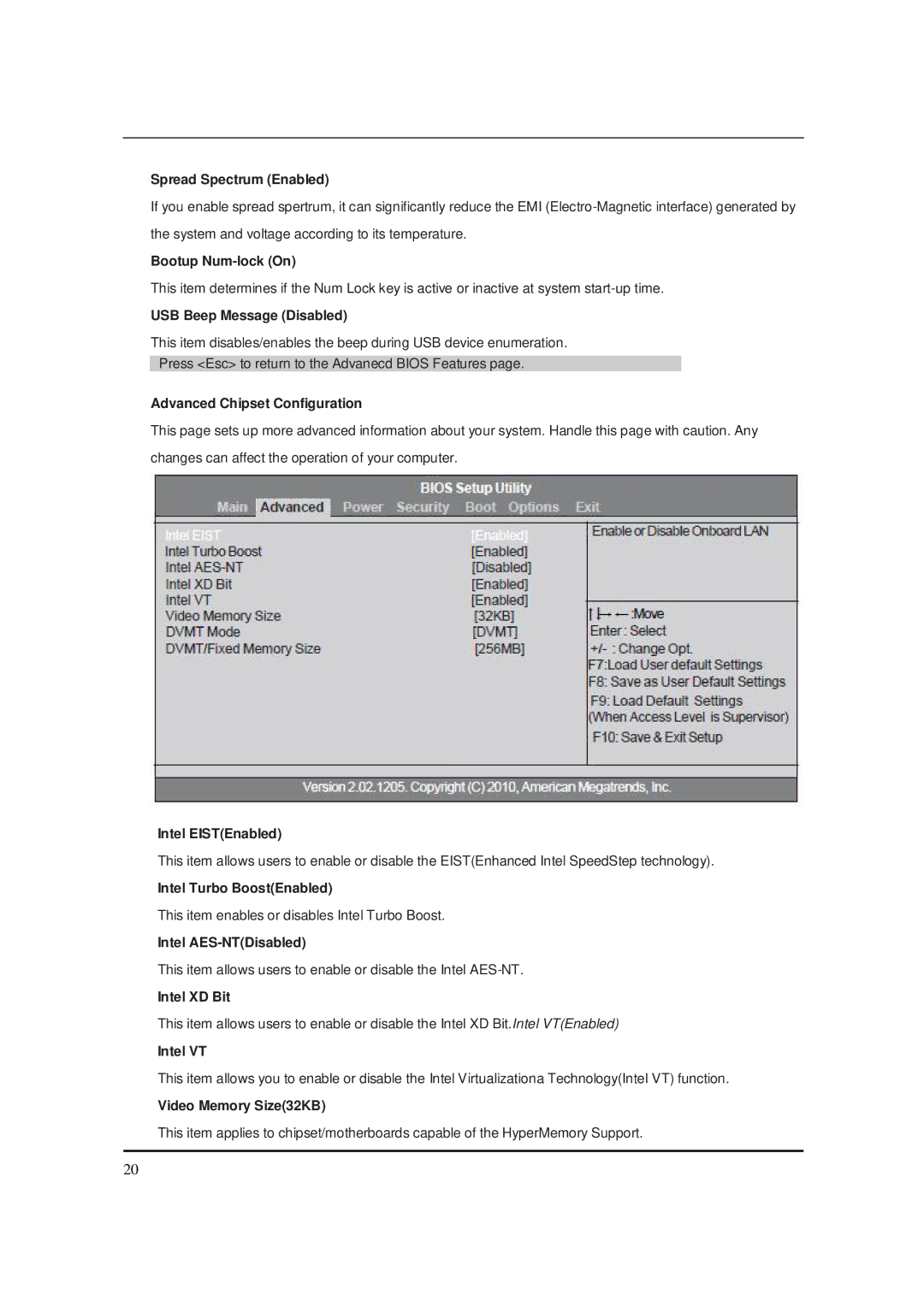 Packard Bell M5850 Spread Spectrum Enabled, Bootup Num-lock On, USB Beep Message Disabled, Advanced Chipset Configuration 