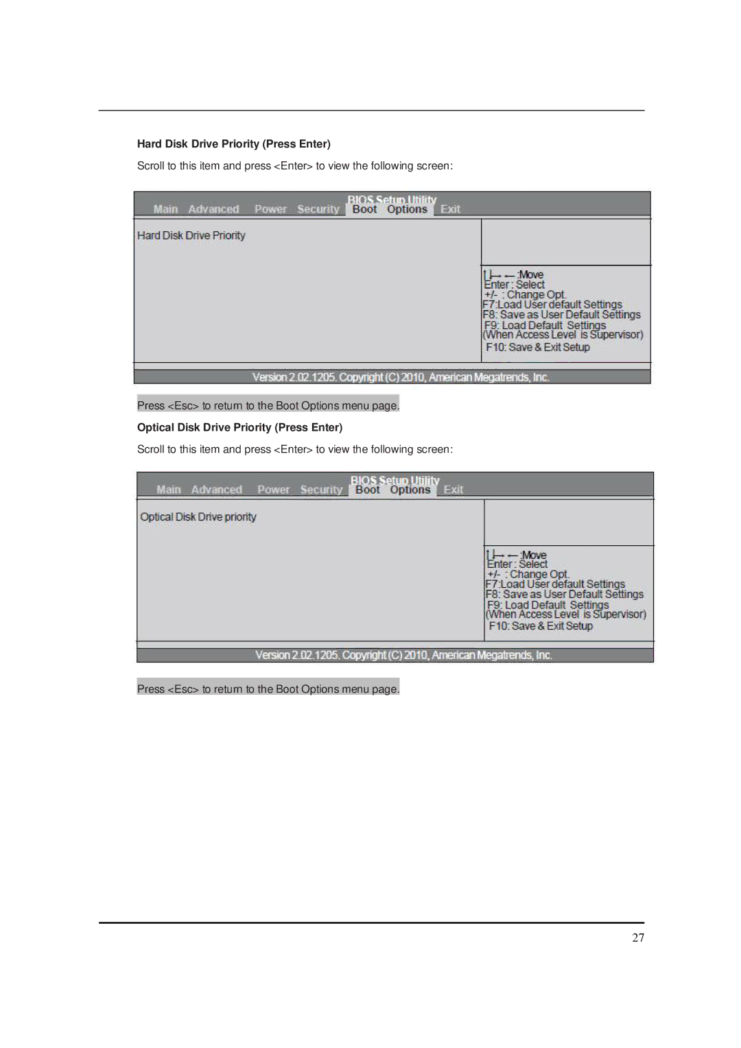 Packard Bell M5850 manual Hard Disk Drive Priority Press Enter, Optical Disk Drive Priority Press Enter 