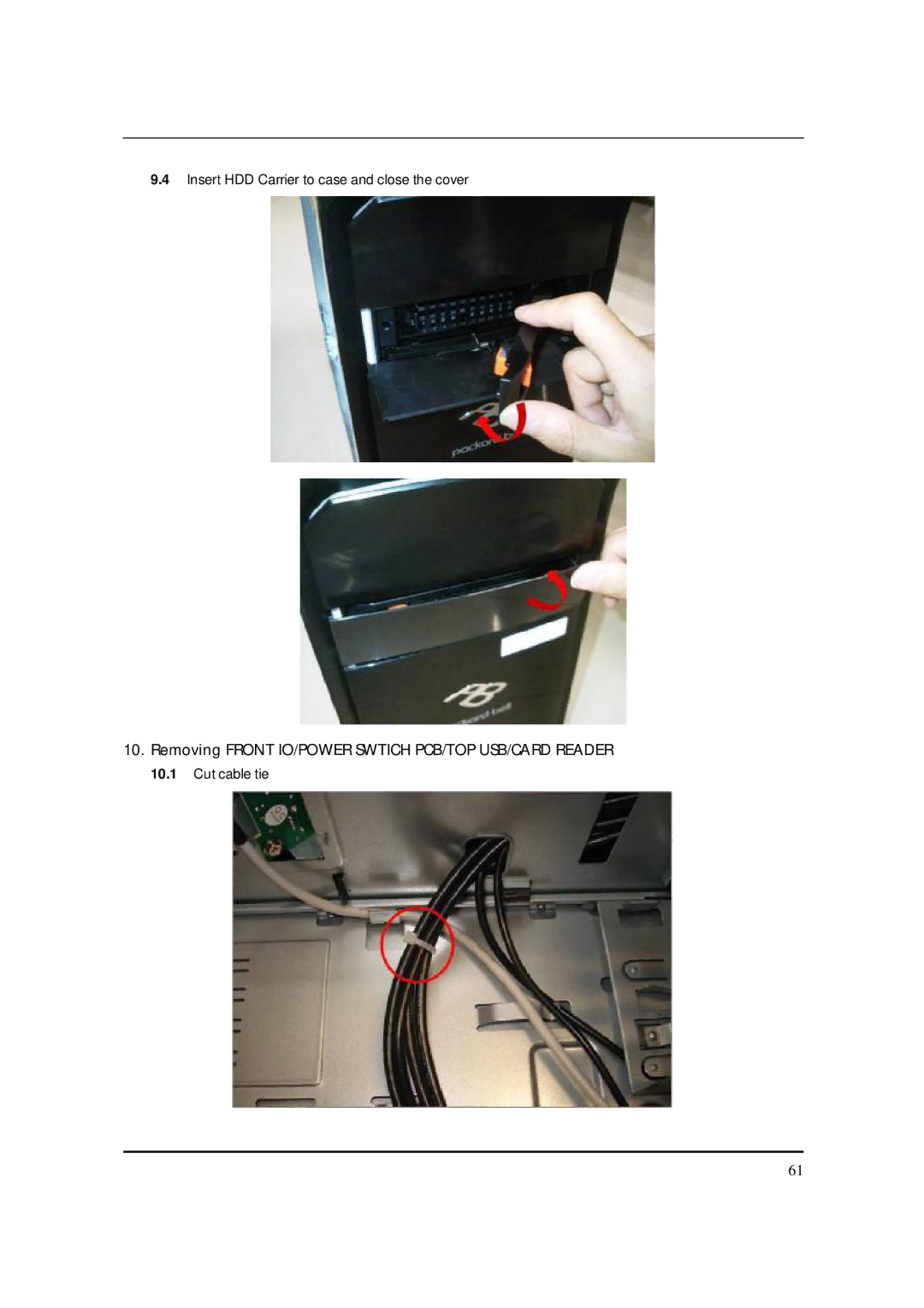 Packard Bell M5850 manual Removing Front IO/POWER Swtich PCB/TOP USB/CARD Reader 