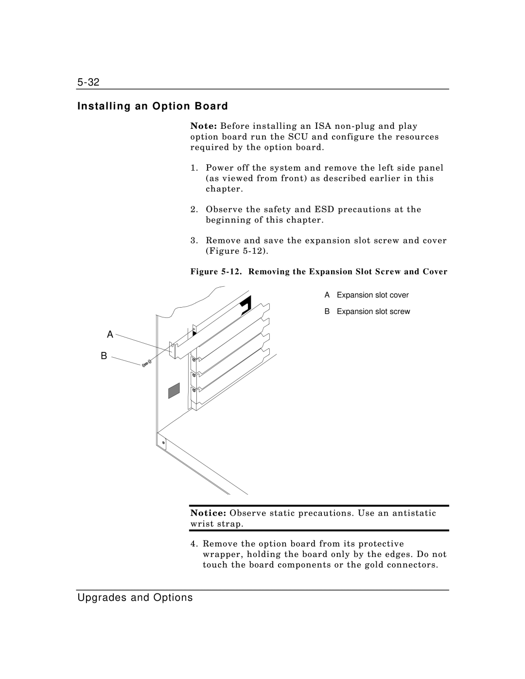 Packard Bell MH4000 manual Installing an Option Board, Removing the Expansion Slot Screw and Cover 