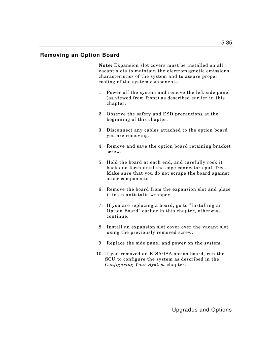 Packard Bell MH4000 manual Removing an Option Board 