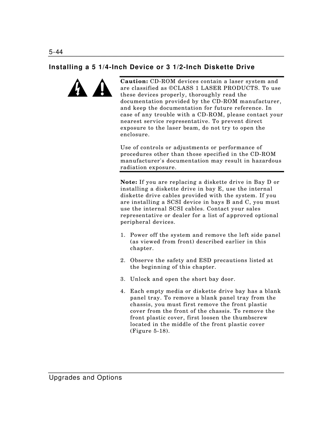 Packard Bell MH4000 manual Installing a 5 1/4-Inch Device or 3 1/2-Inch Diskette Drive 