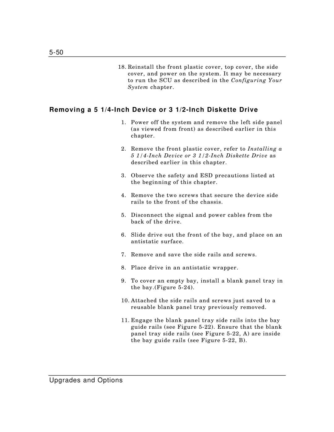 Packard Bell MH4000 manual Removing a 5 1/4-Inch Device or 3 1/2-Inch Diskette Drive 