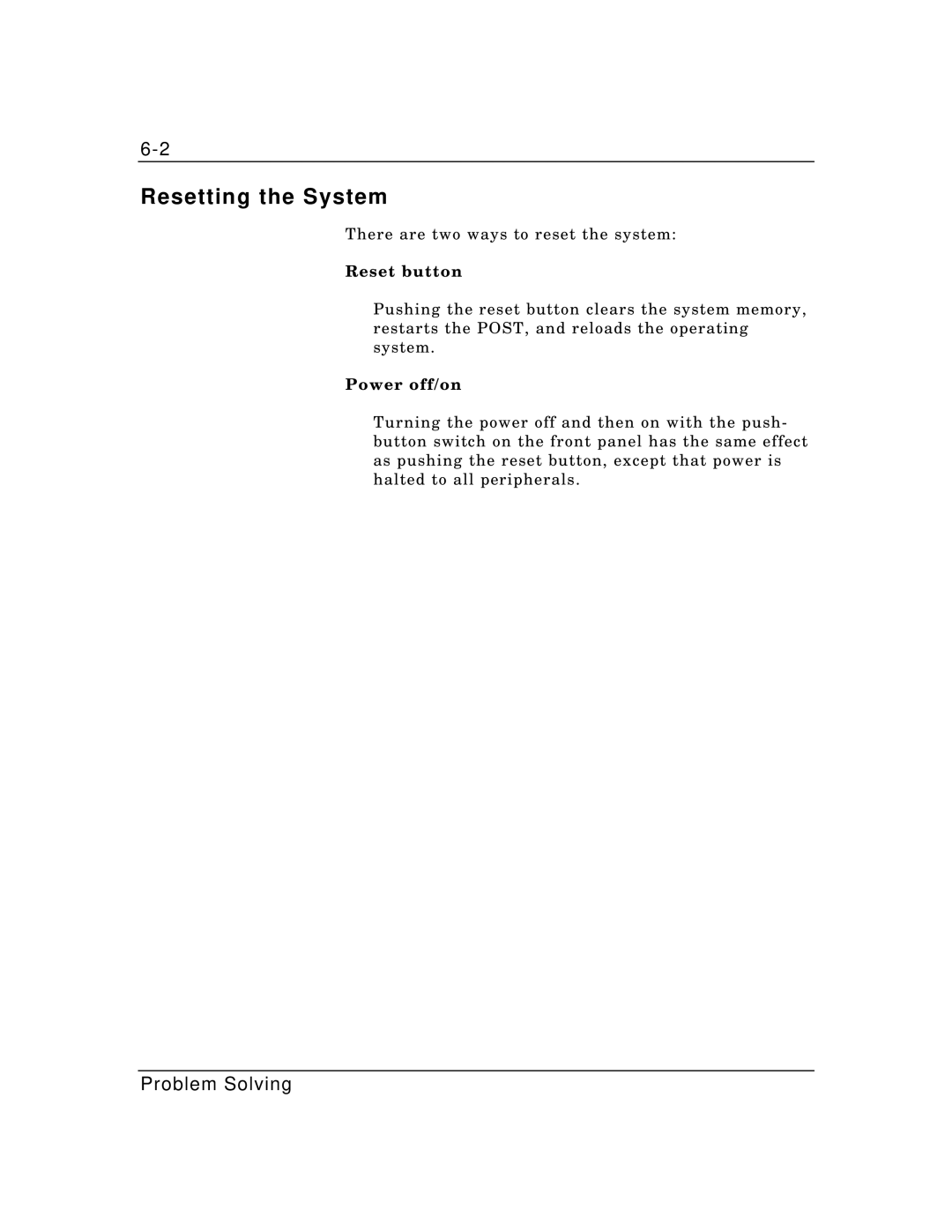 Packard Bell MH4000 manual Resetting the System, Reset button, Power off/on 