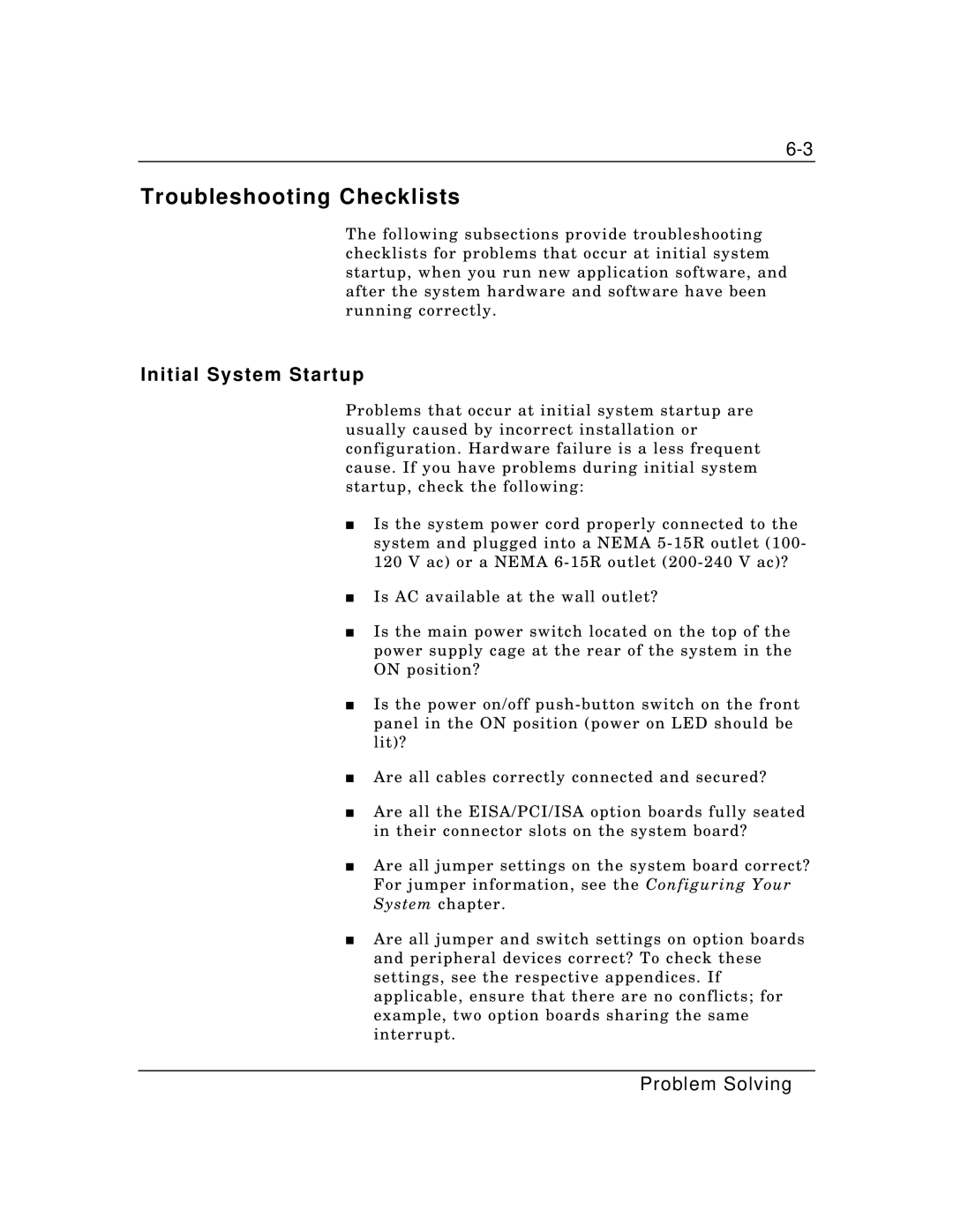 Packard Bell MH4000 manual Troubleshooting Checklists, Initial System Startup 