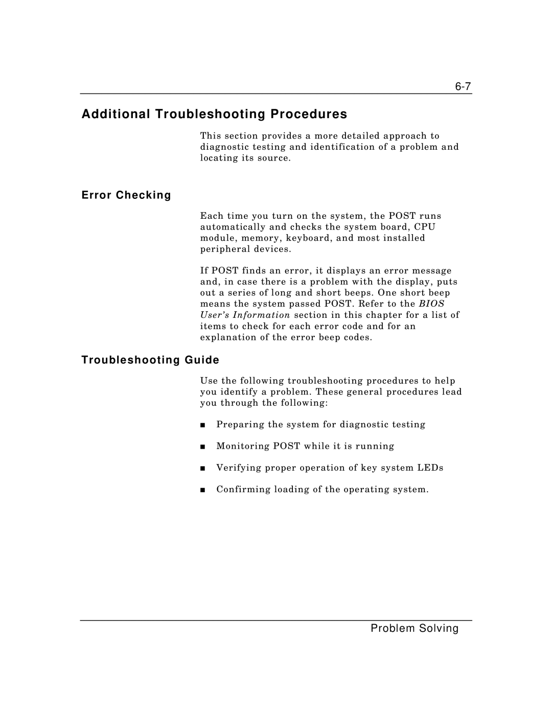 Packard Bell MH4000 manual Additional Troubleshooting Procedures, Error Checking, Troubleshooting Guide 