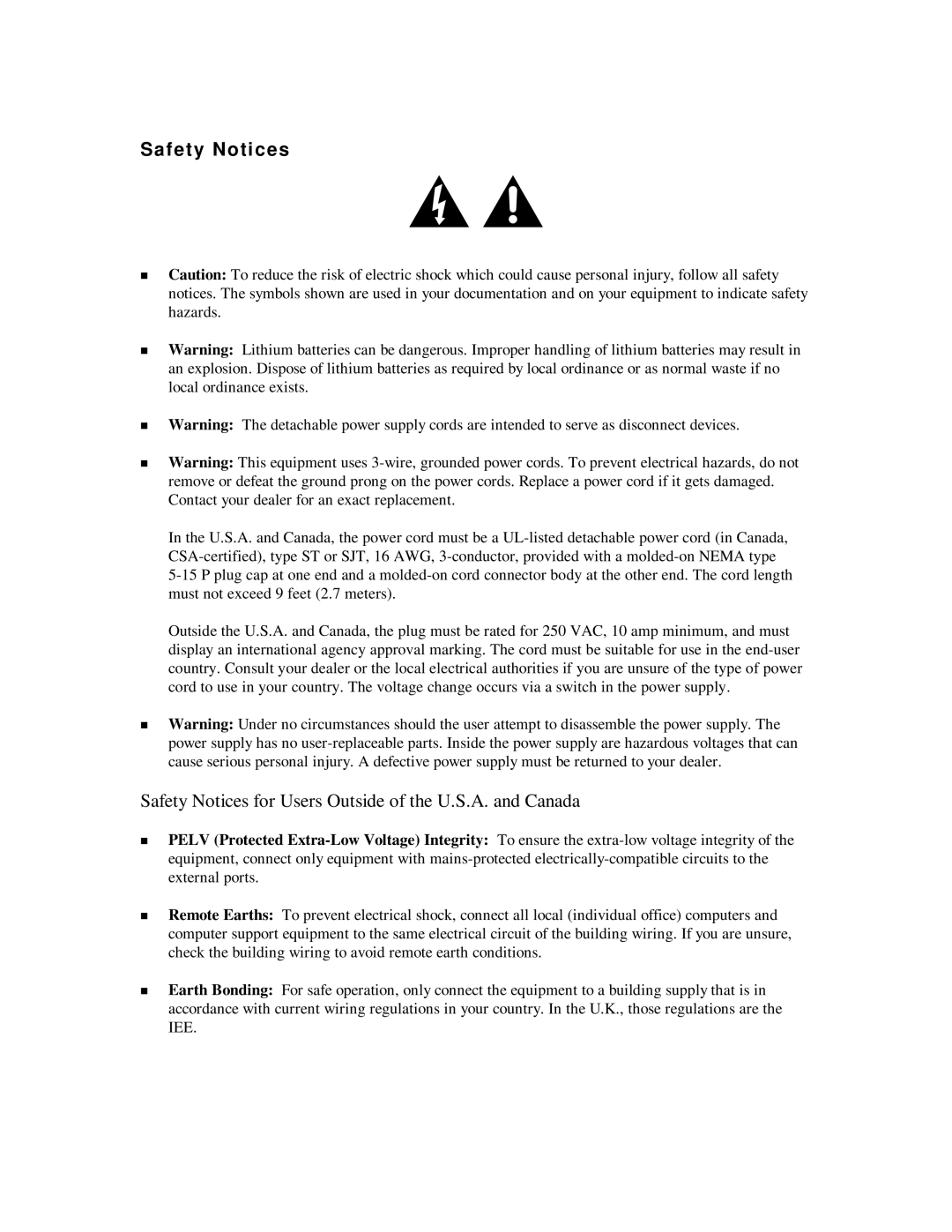 Packard Bell MH4000 manual Safety Notices for Users Outside of the U.S.A. and Canada 