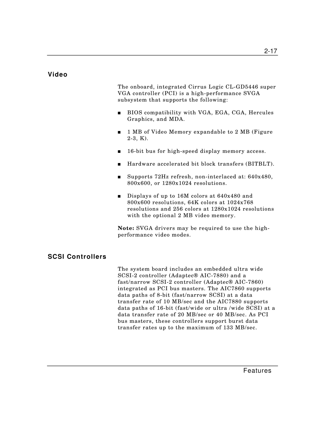 Packard Bell MH4000 manual Video, Scsi Controllers 