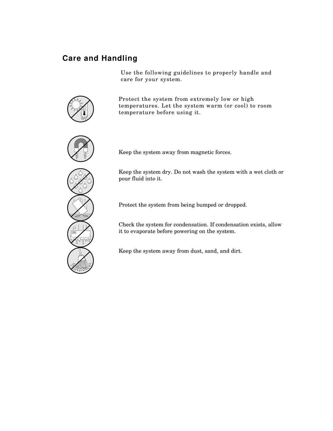 Packard Bell MH4000 manual Care and Handling 