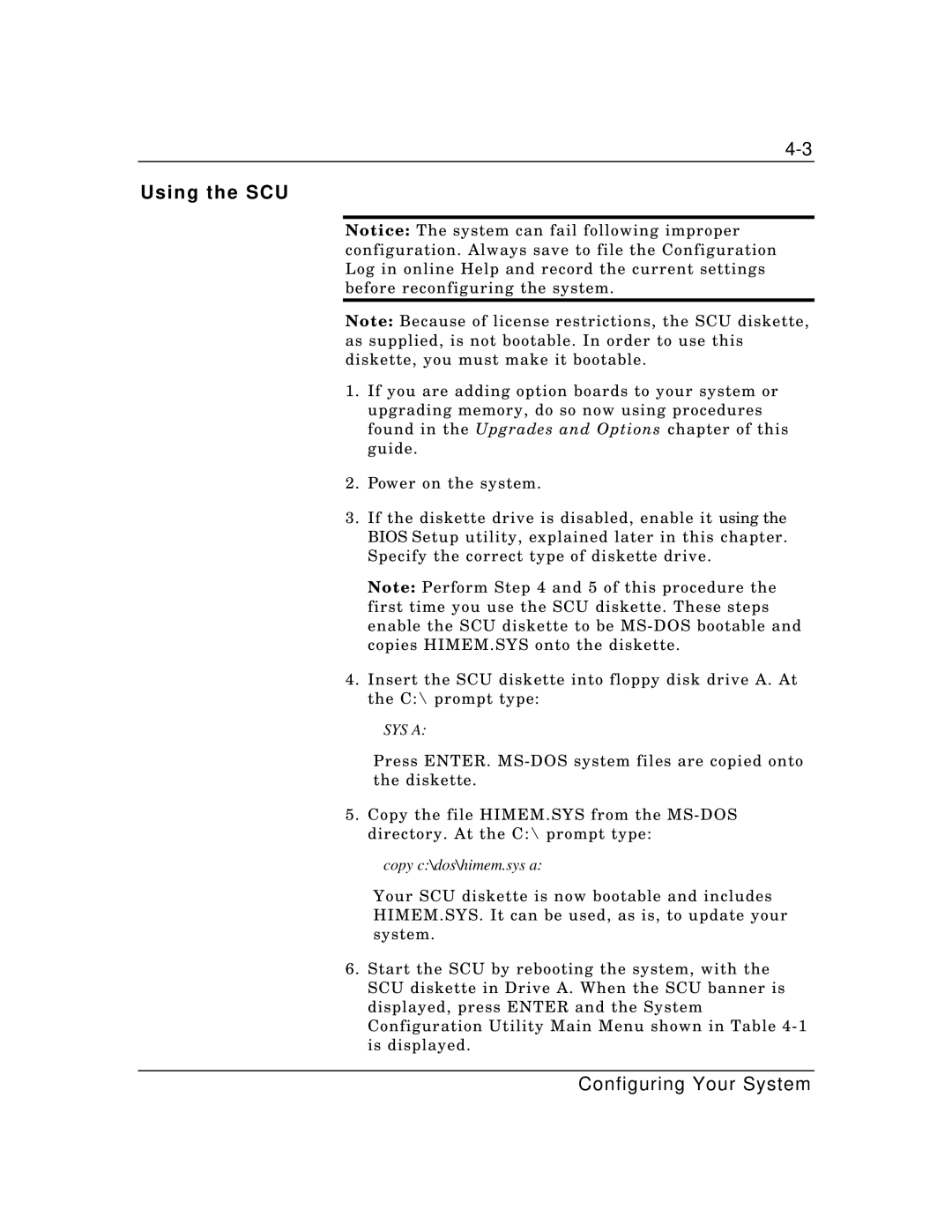 Packard Bell MH4000 manual Using the SCU, SYS a 