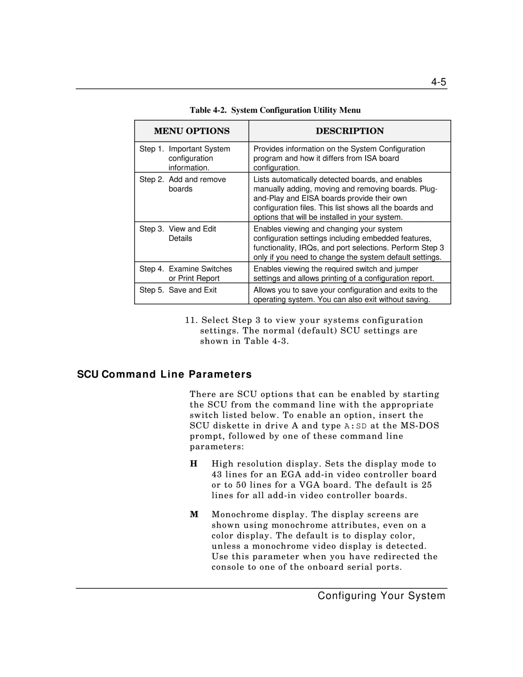 Packard Bell MH4000 manual SCU Command Line Parameters, System Configuration Utility Menu 