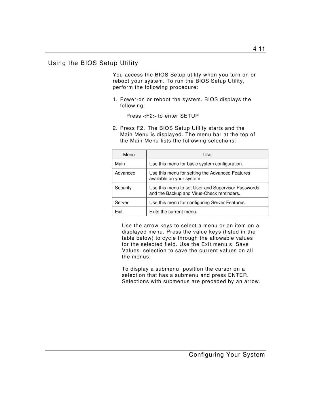 Packard Bell MH4000 manual Using the Bios Setup Utility, Menu Use 