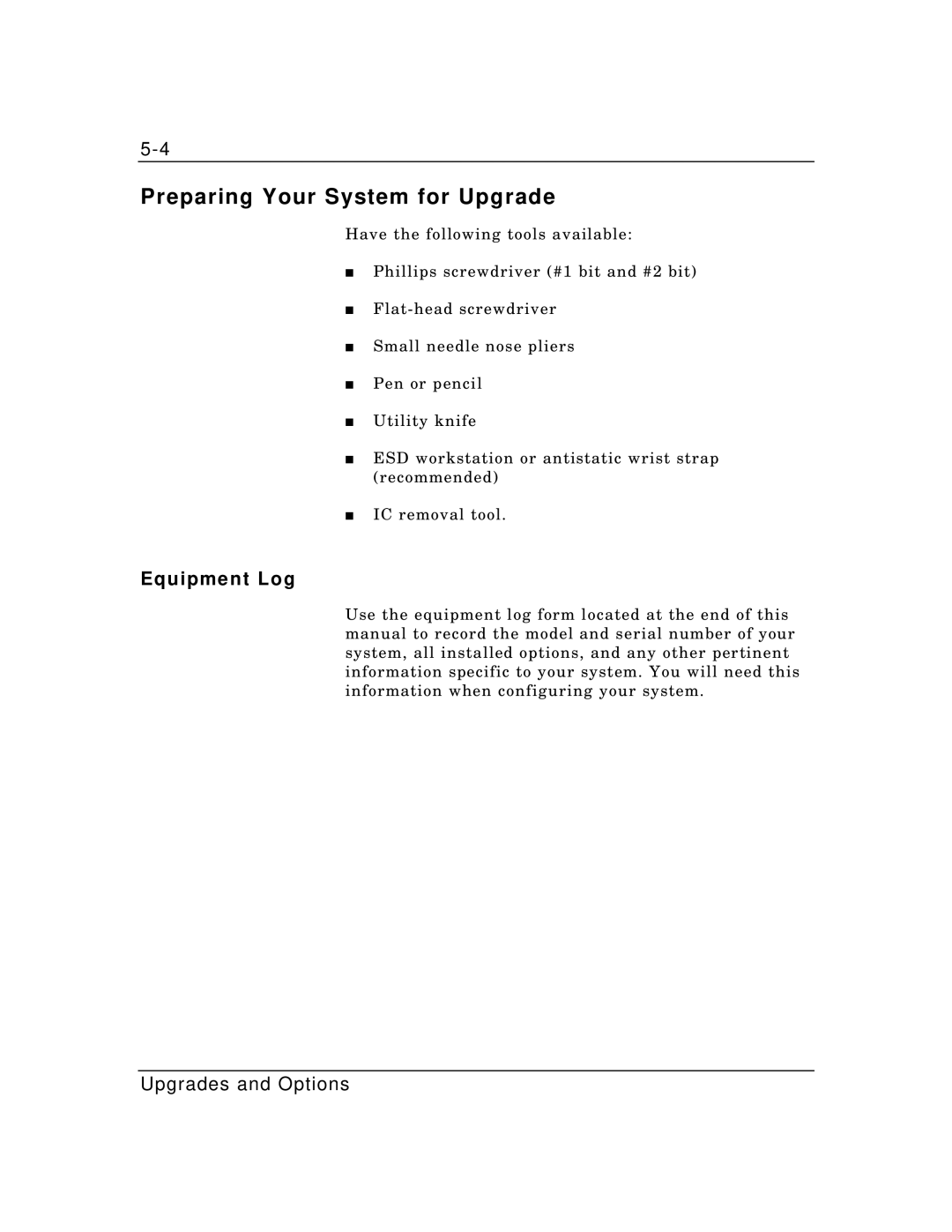 Packard Bell MH4000 manual Preparing Your System for Upgrade, Equipment Log 