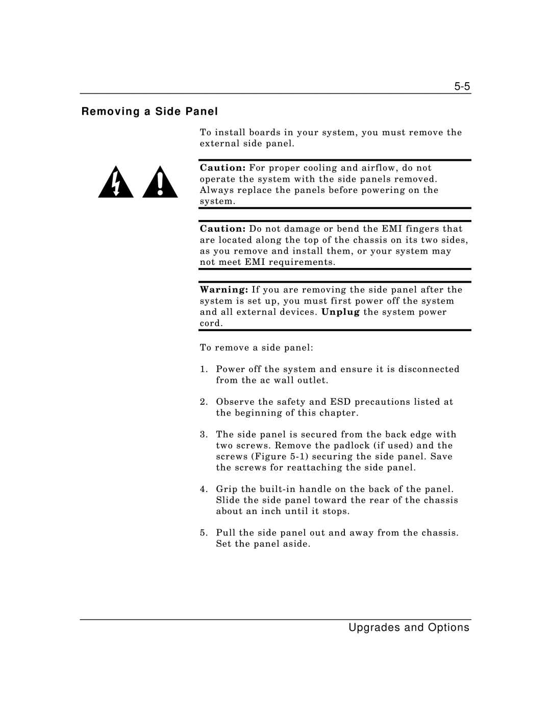 Packard Bell MH4000 manual Removing a Side Panel 