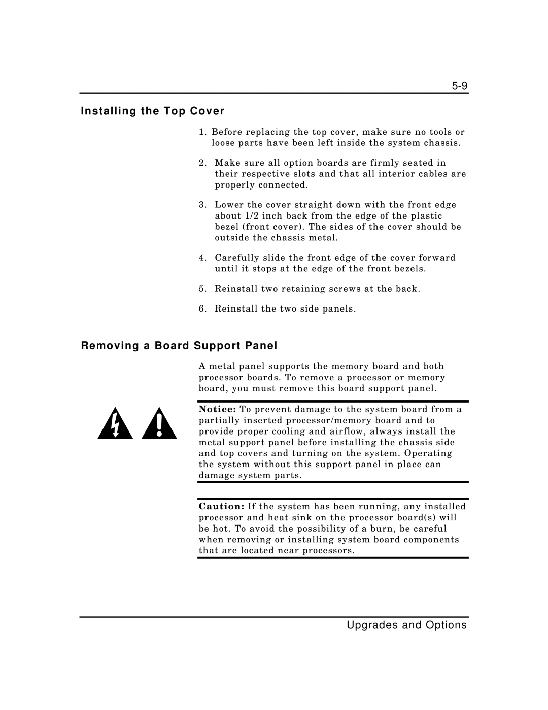 Packard Bell MH4000 manual Installing the Top Cover, Removing a Board Support Panel 