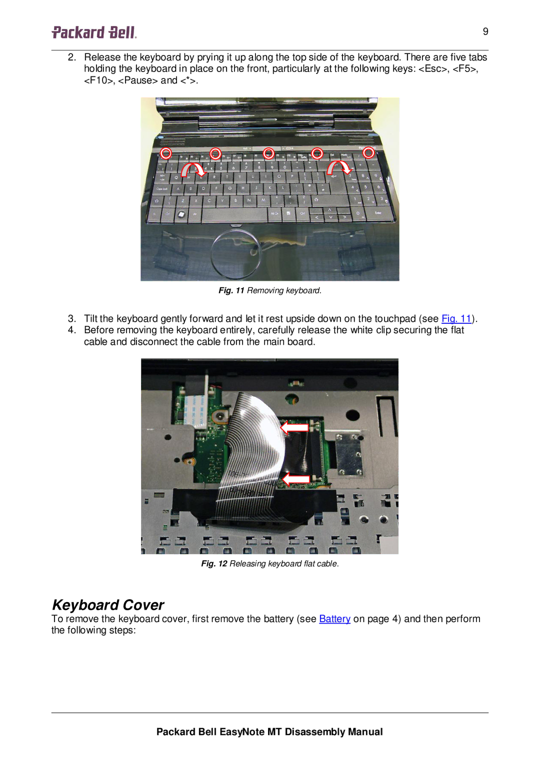 Packard Bell MT manual Keyboard Cover, Removing keyboard 