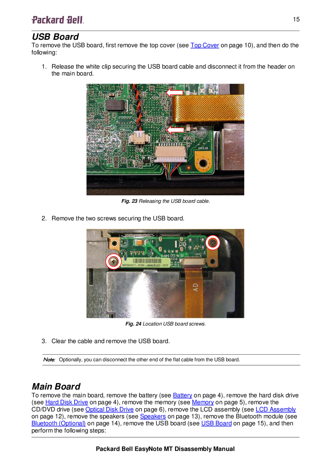 Packard Bell MT manual USB Board, Main Board 