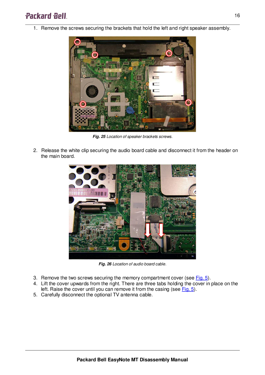 Packard Bell MT manual Location of speaker brackets screws 