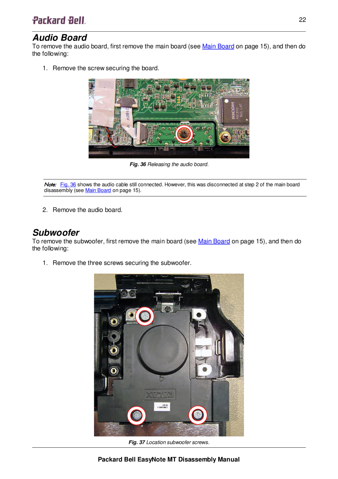 Packard Bell MT manual Audio Board, Subwoofer 