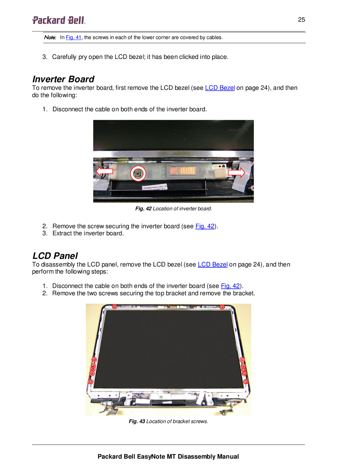 Packard Bell MT manual Inverter Board, LCD Panel 