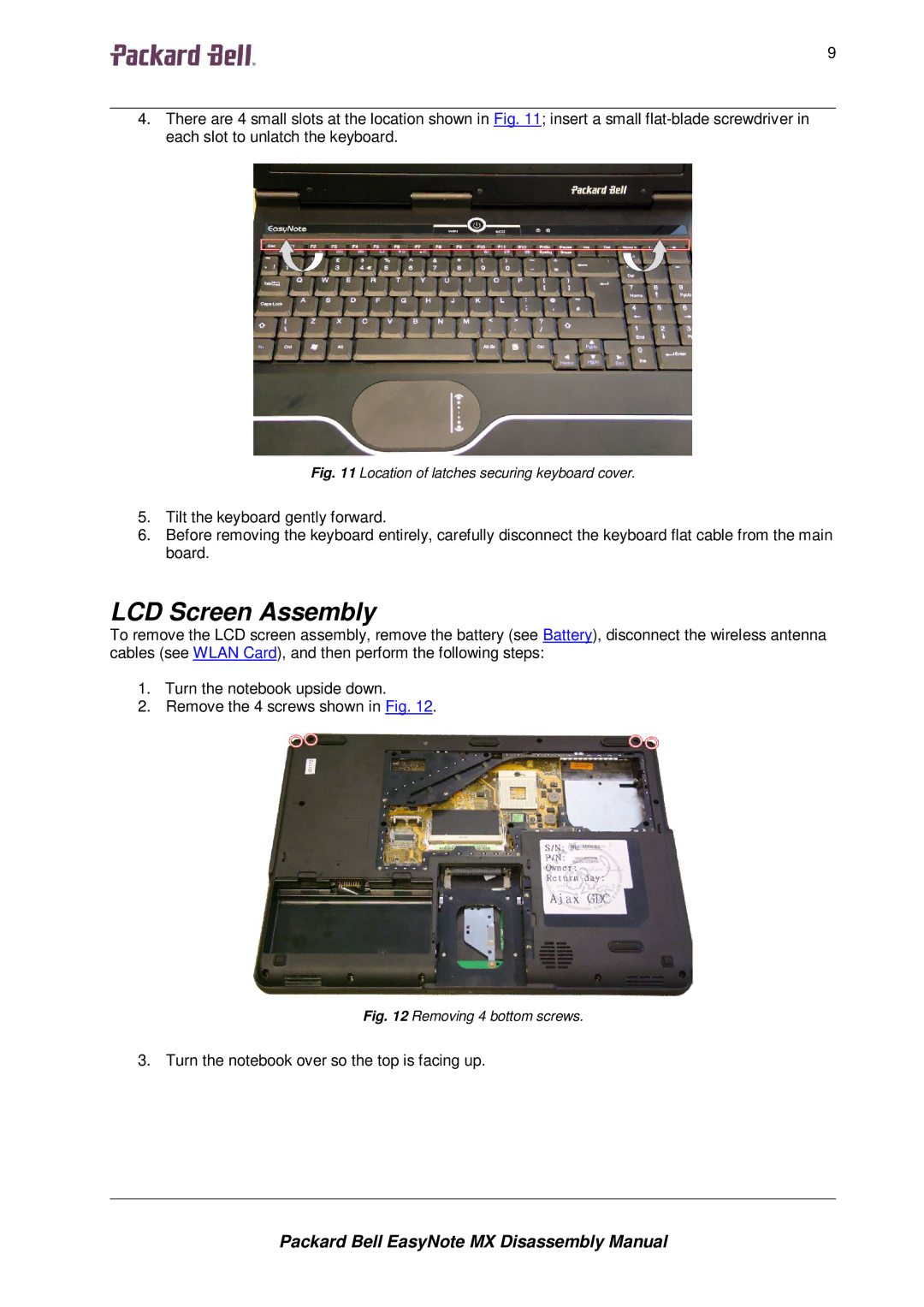 Packard Bell MX manual LCD Screen Assembly, 99999 