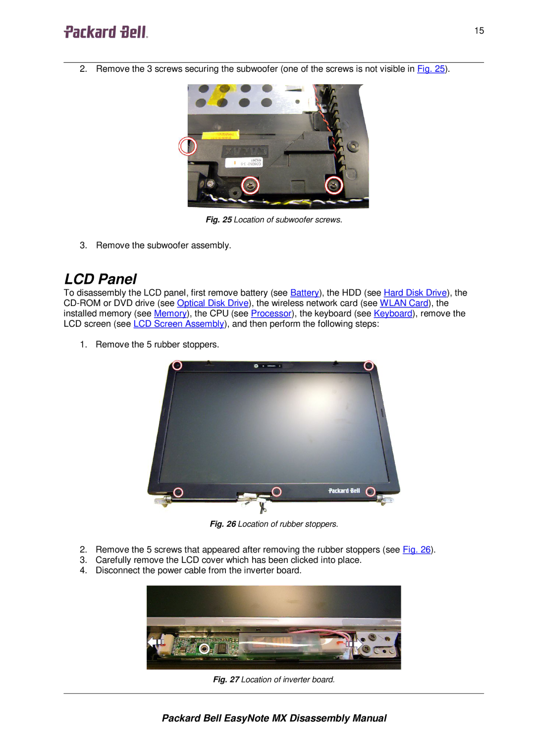 Packard Bell MX manual LCD Panel, 1515151515 