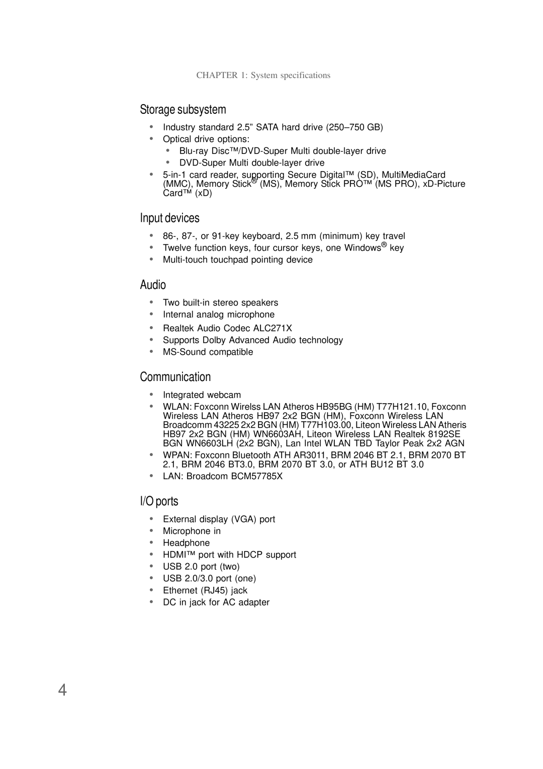 Packard Bell NS1 1HR manual Storage subsystem 