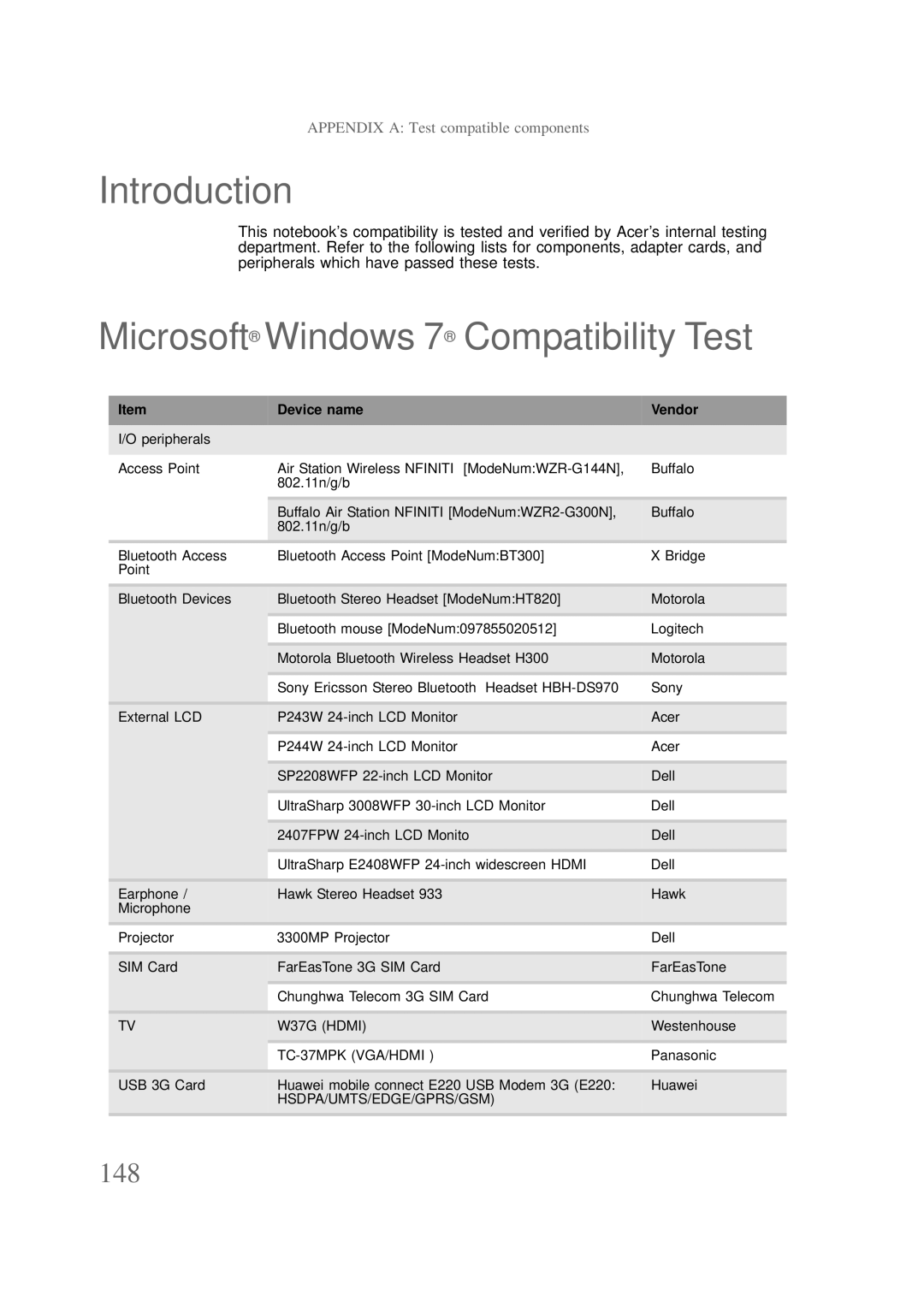 Packard Bell NS1 1HR manual Microsoft Windows 7 Compatibility Test, 148 