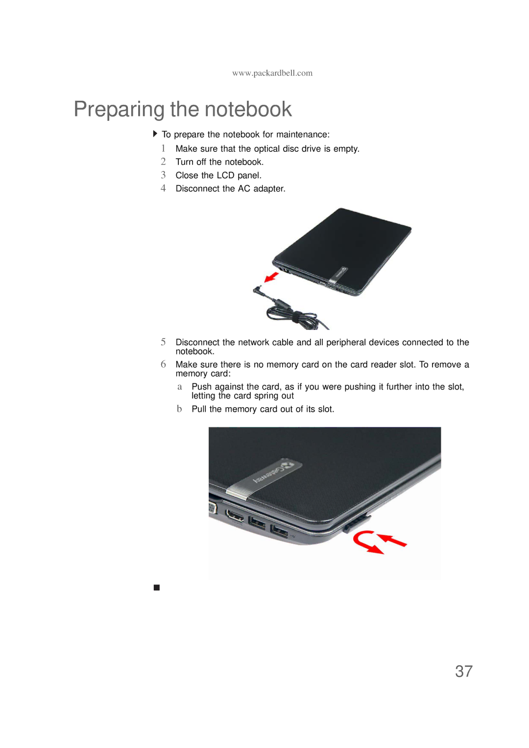 Packard Bell NS1 1HR manual Preparing the notebook 