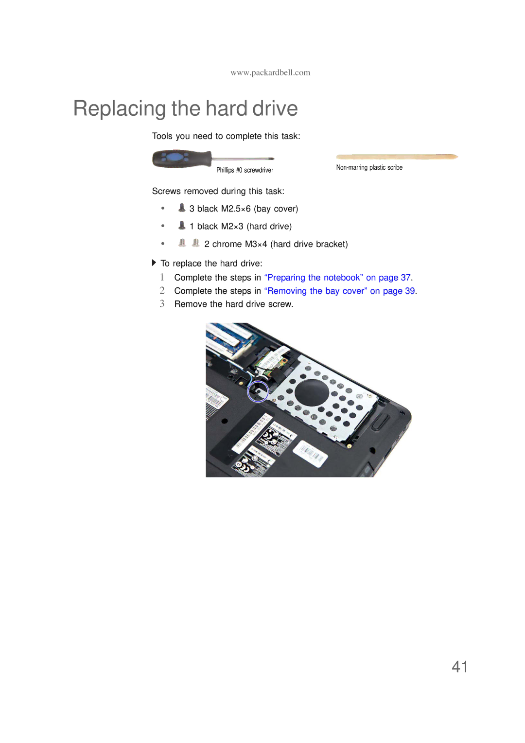 Packard Bell NS1 1HR manual Replacing the hard drive 