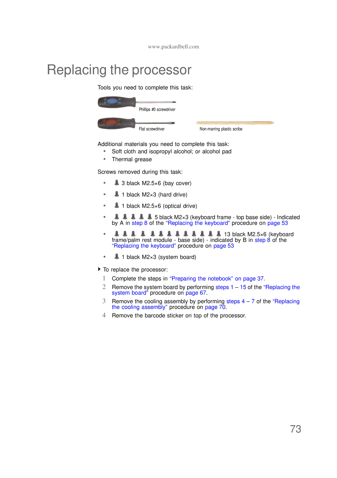 Packard Bell NS1 1HR manual Replacing the processor 