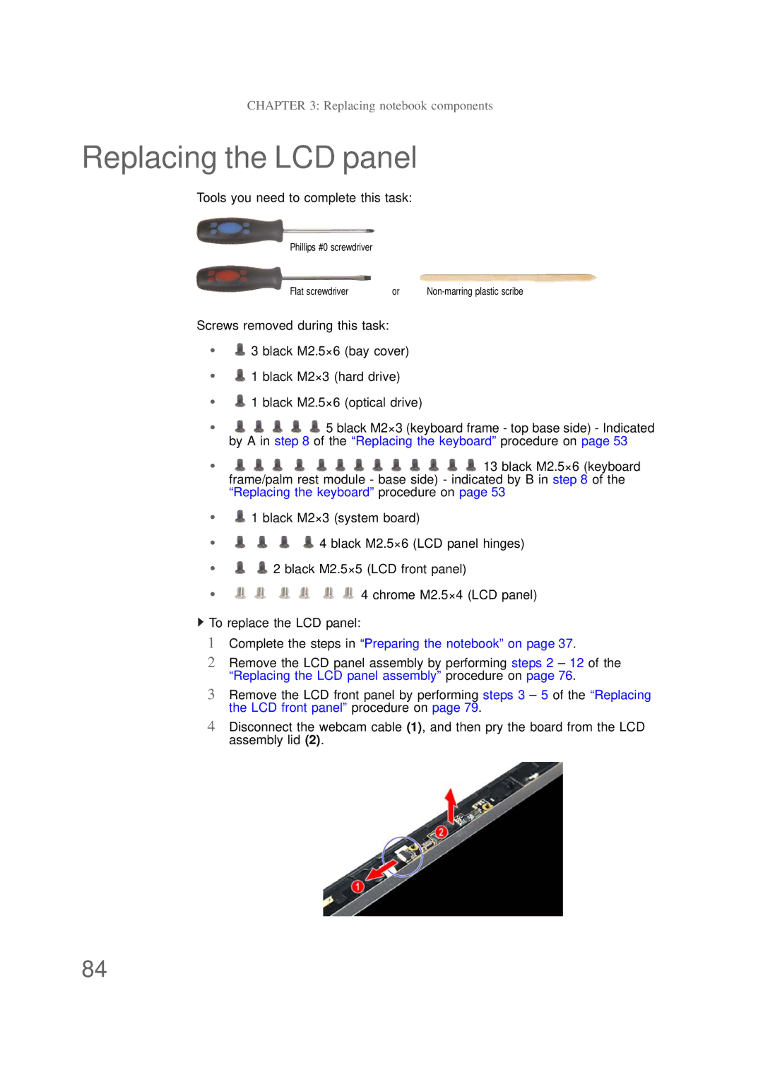 Packard Bell NS1 1HR manual Replacing the LCD panel 