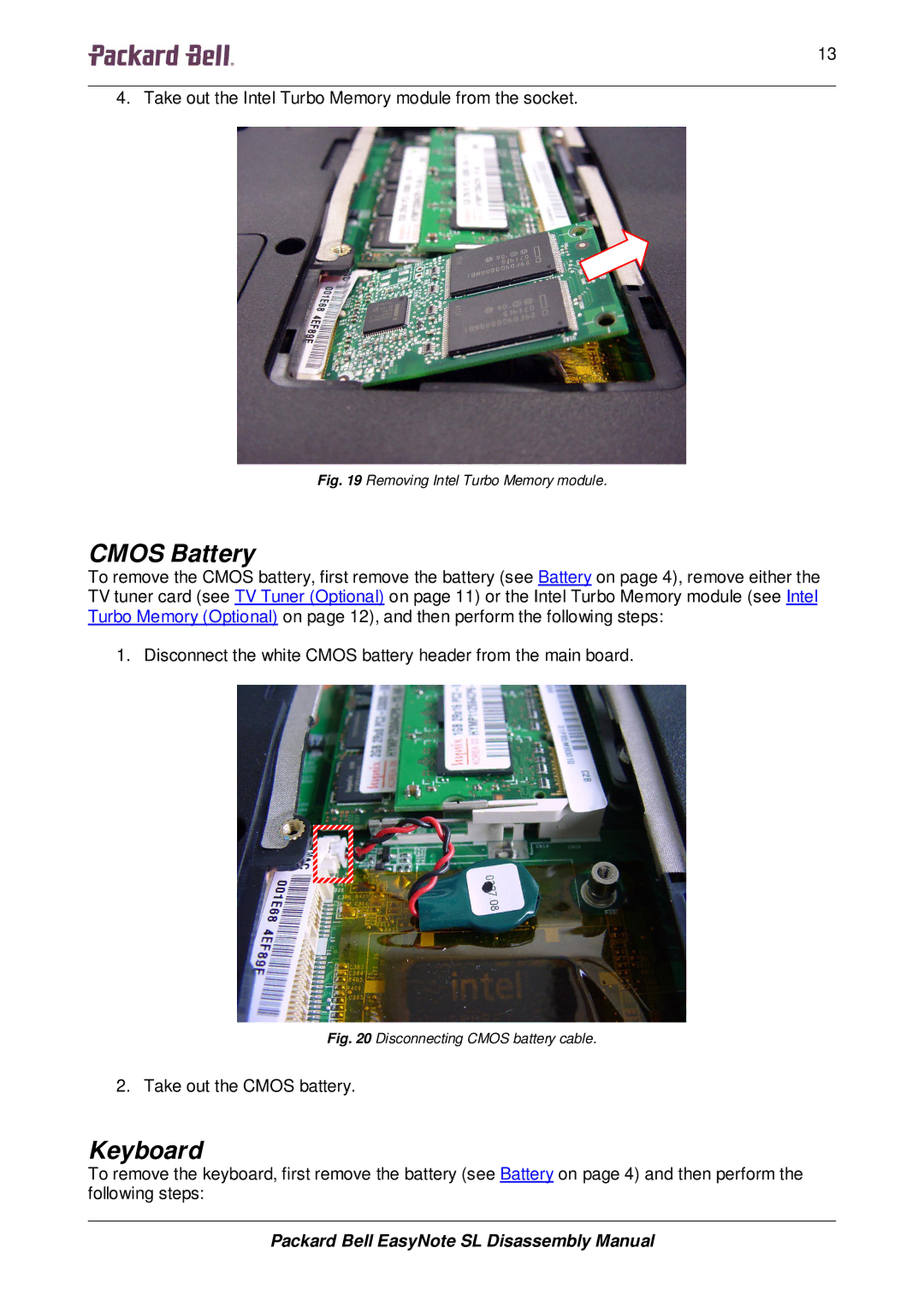 Packard Bell SL manual Cmos Battery, Keyboard 