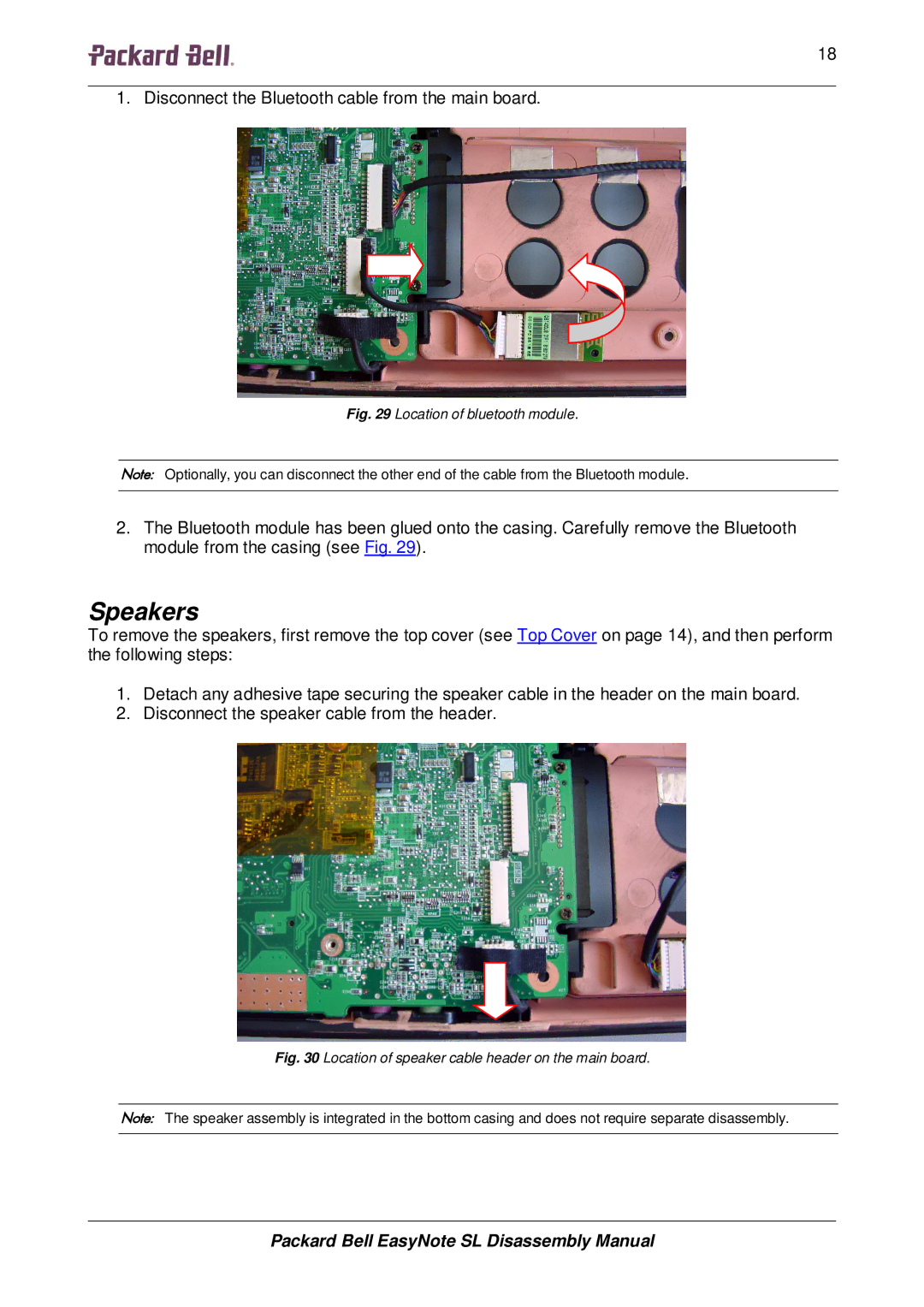 Packard Bell SL manual Speakers, Location of bluetooth module 