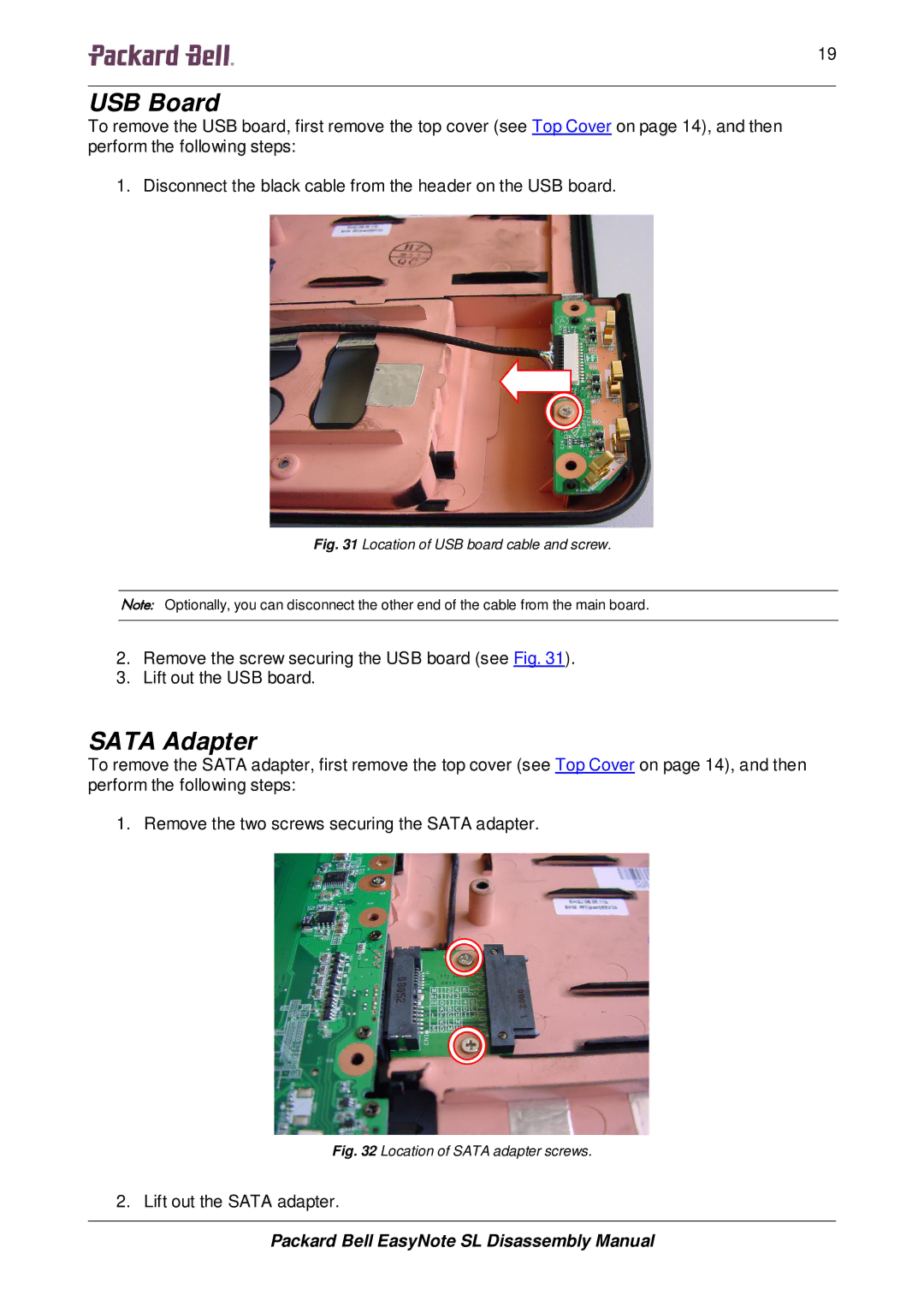 Packard Bell SL manual USB Board, Sata Adapter 