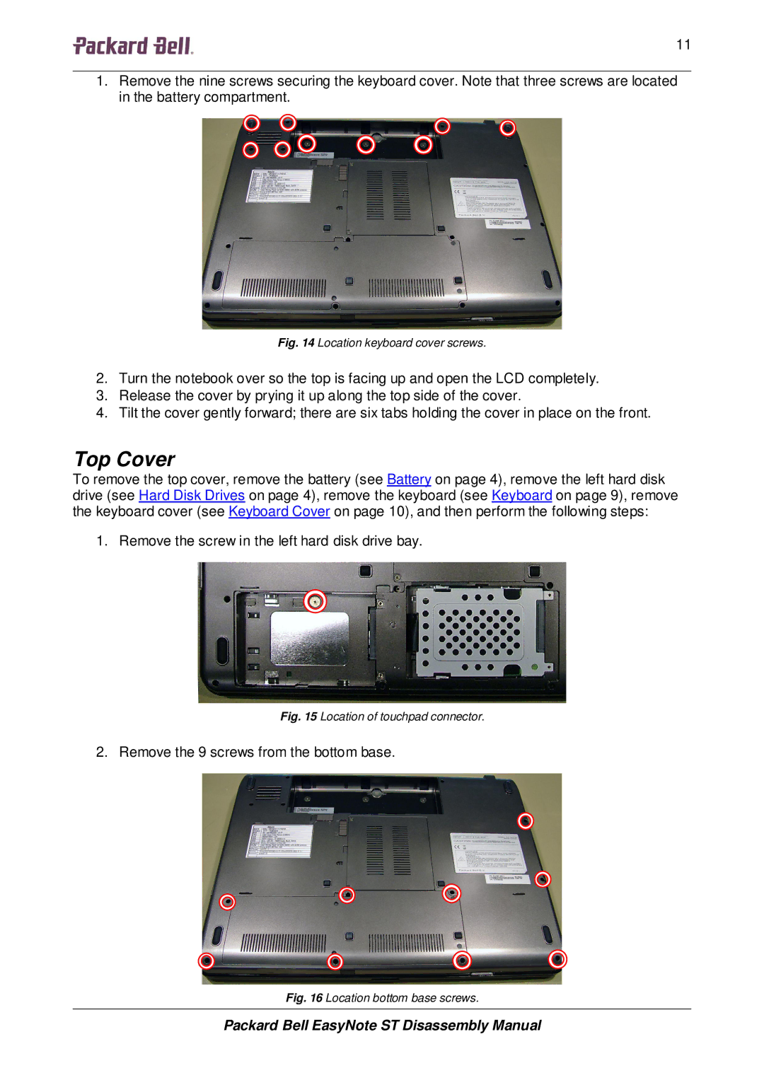 Packard Bell ST manual Top Cover, Location keyboard cover screws 